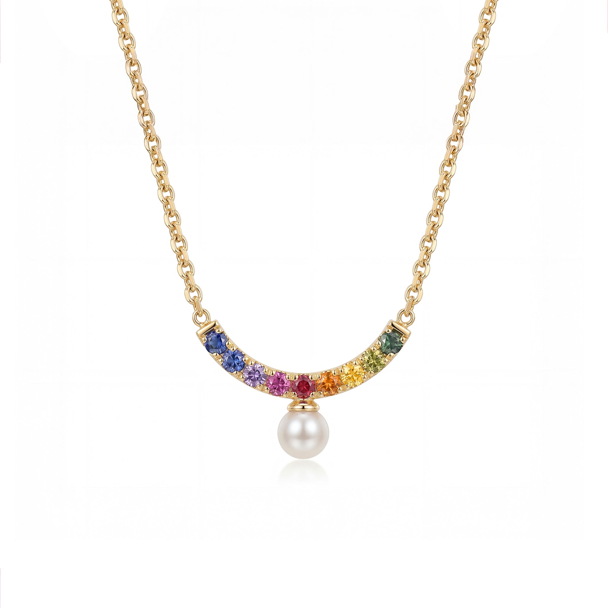 Arc Necklace in Rainbow Sapphire and Pearl