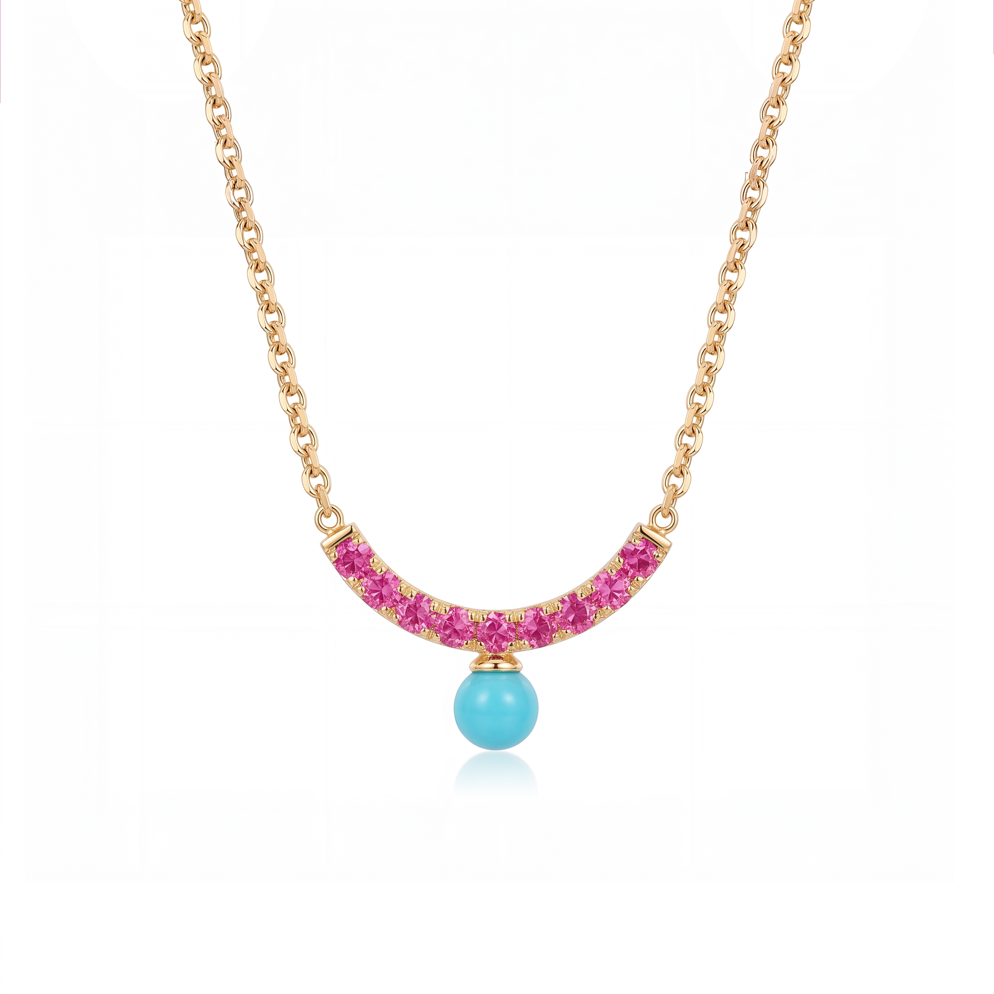 Arc Necklace in Pink Sapphire and Turquoise