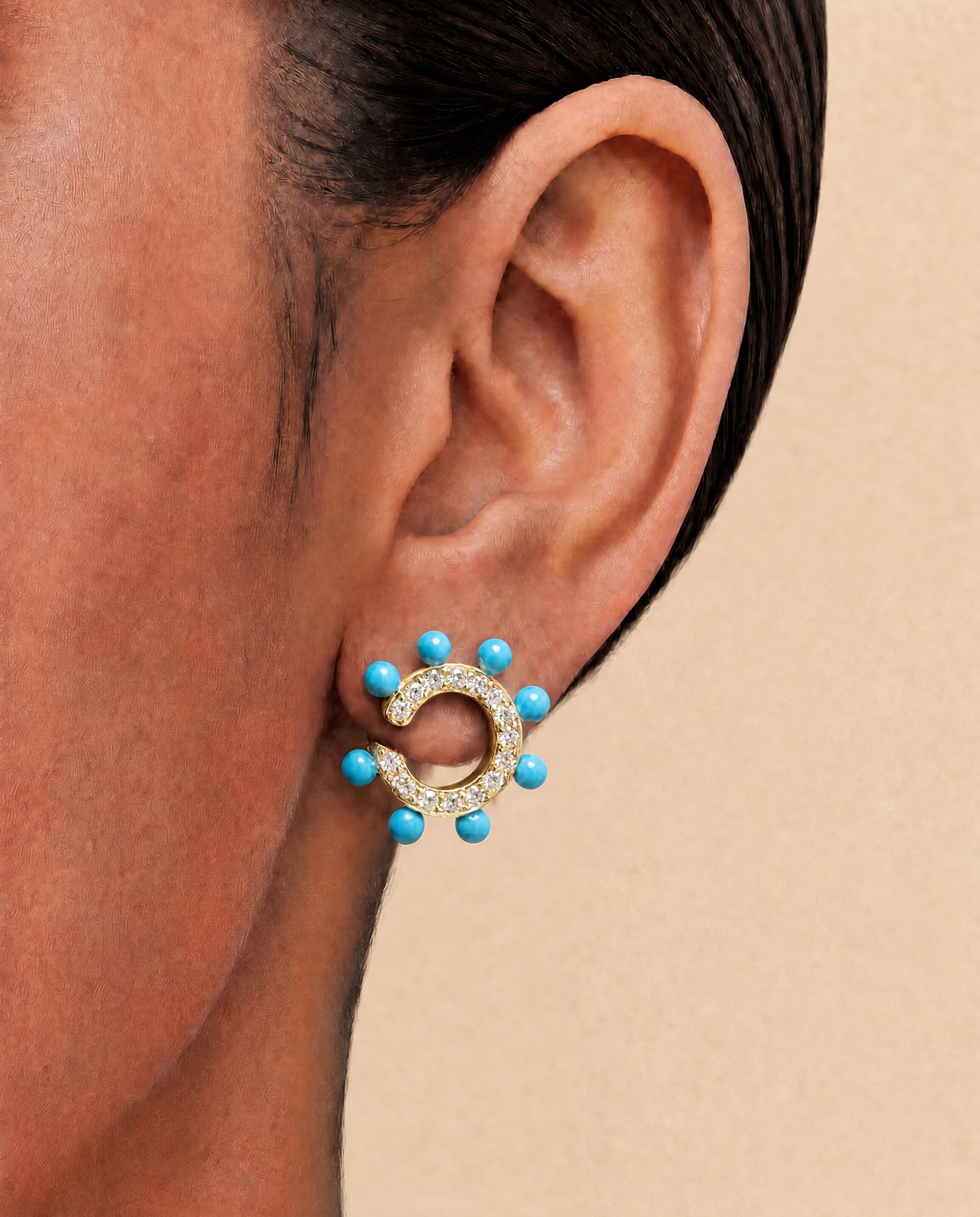 Tangent Curl Earring in Diamonds & Turquoise