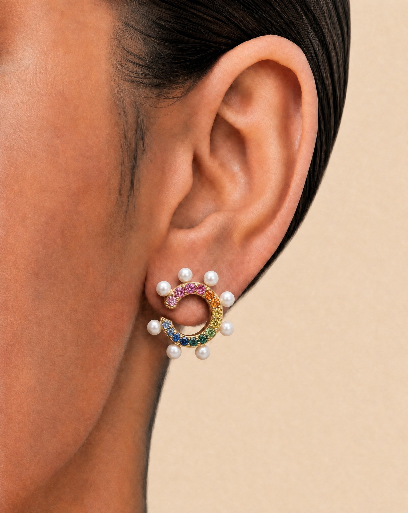 Tangent Curl Earring in Emerald & Turquoise