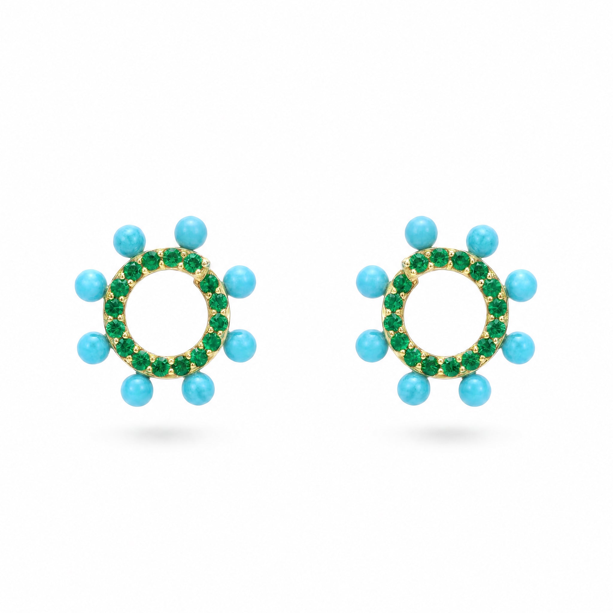 Tangent Curl Earring in Emeralds & Turquoise