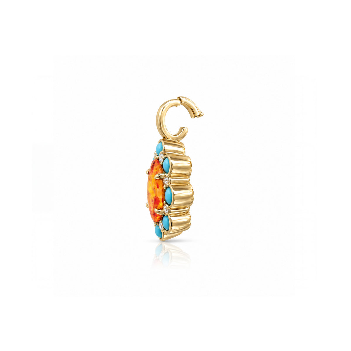 Fire Opal, Turquoise + Diamond Pendant