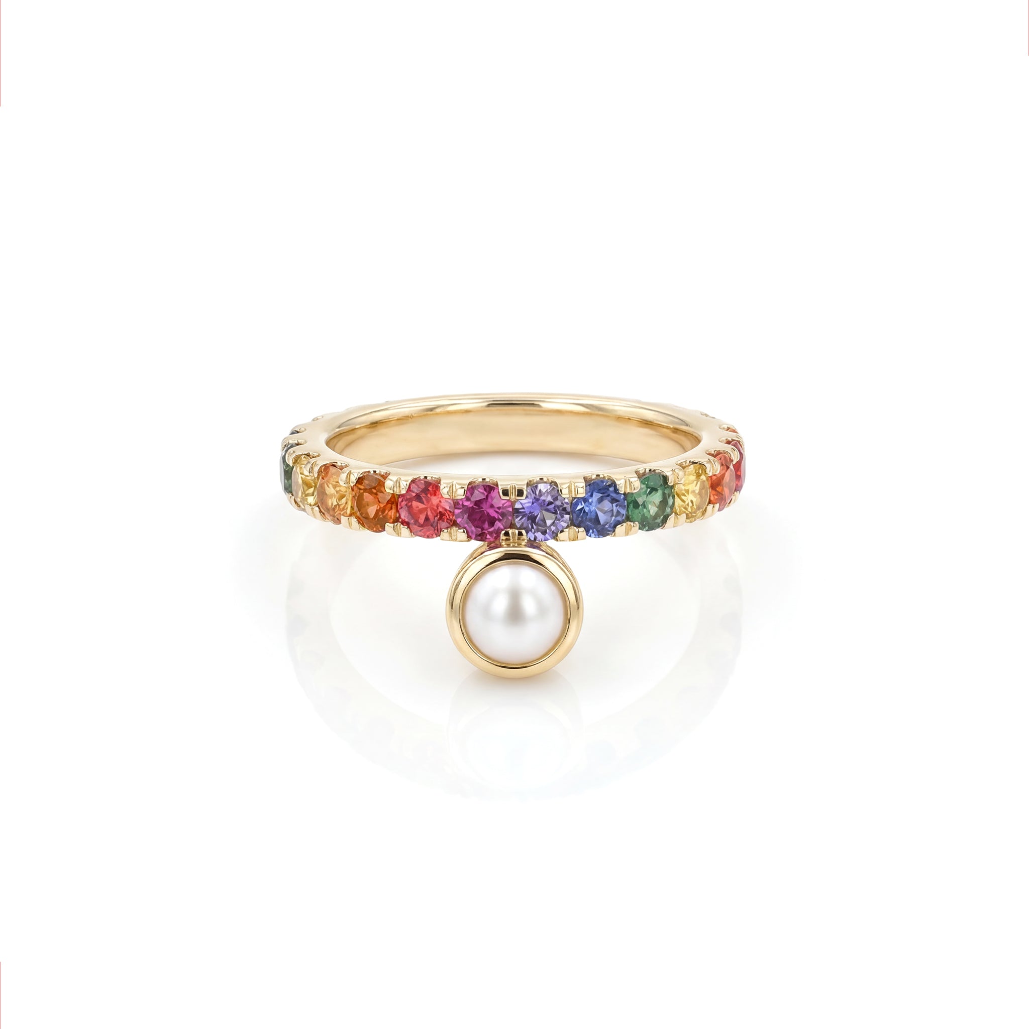 Offset Orbit Ring in Rainbow & Pearl