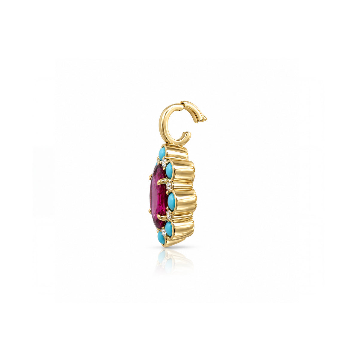 Rubellite, Turquoise + Diamond Pendant