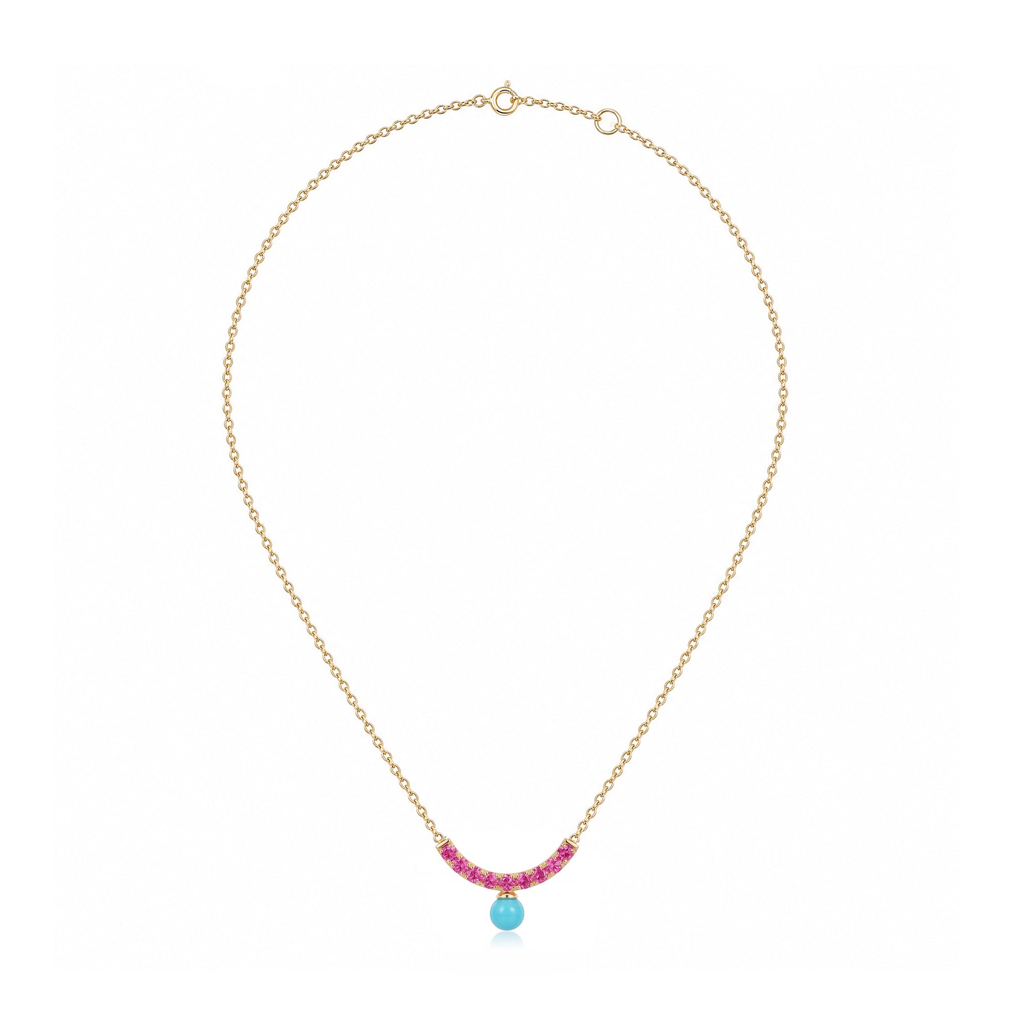 Arc Necklace in Pink Sapphire and Turquoise