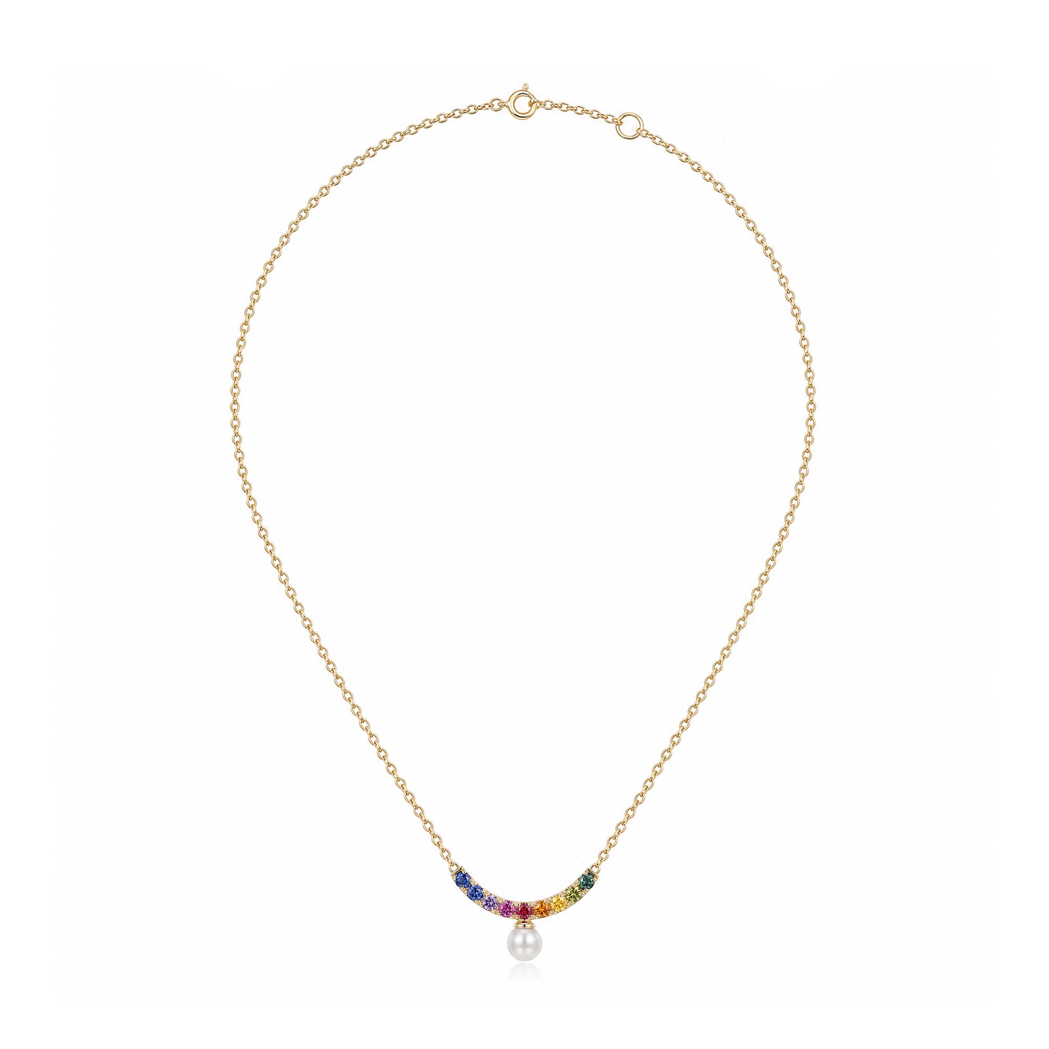 Arc Necklace in Rainbow Sapphire and Pearl
