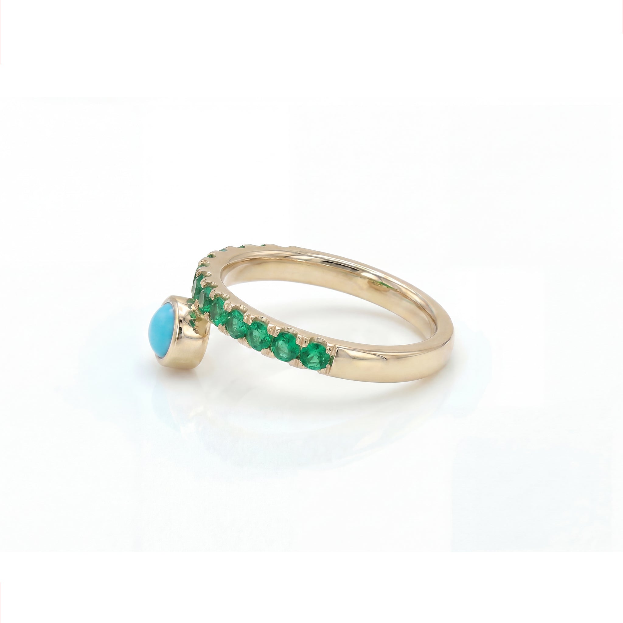 Offset Orbit Ring in Emerald & Turquoise