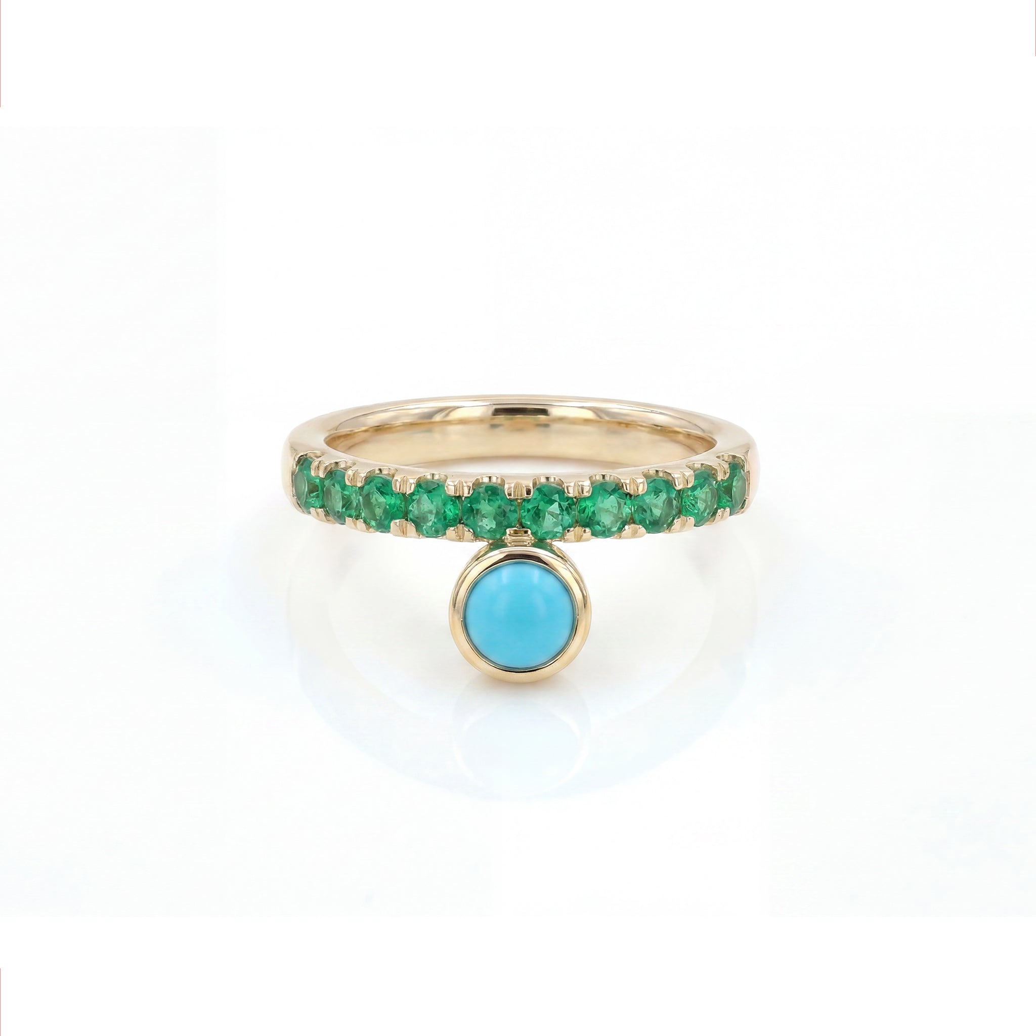 Offset Orbit Ring in Emerald & Turquoise