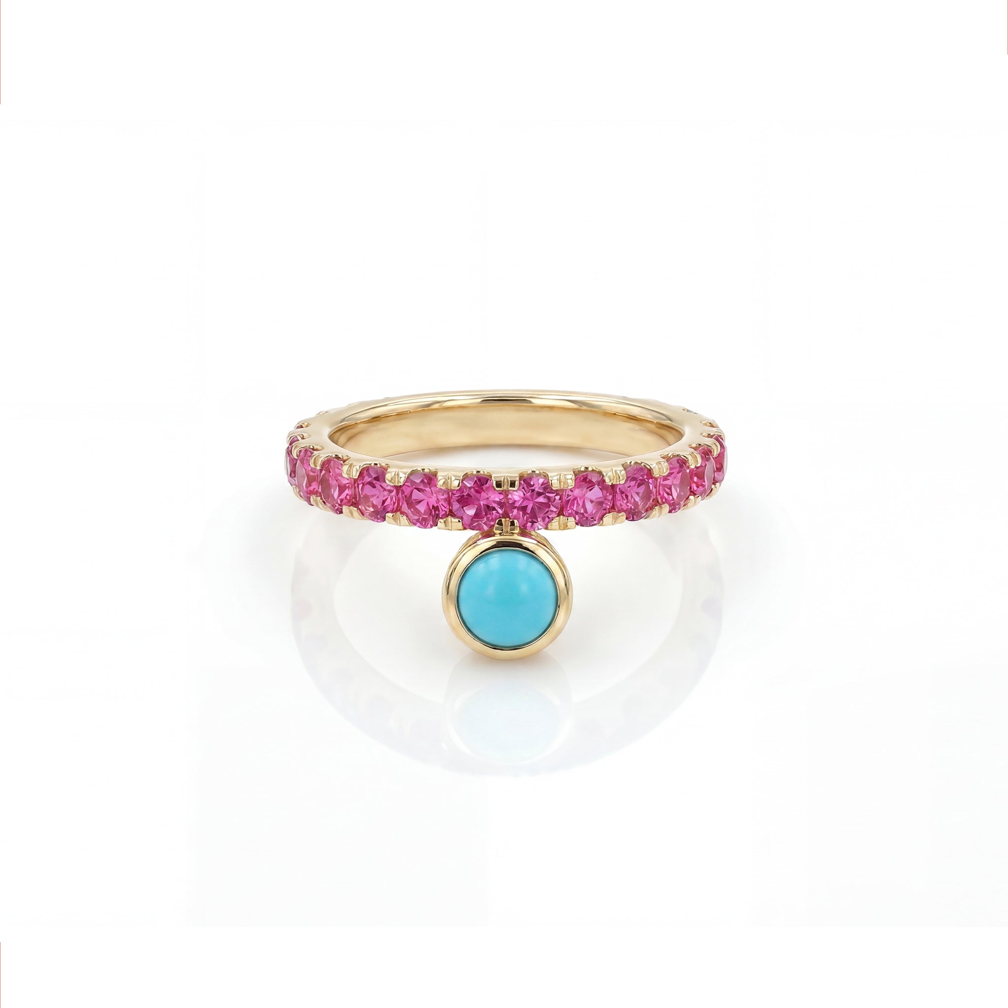 Offset Orbit Ring in Pink Sapphire & Turquoise