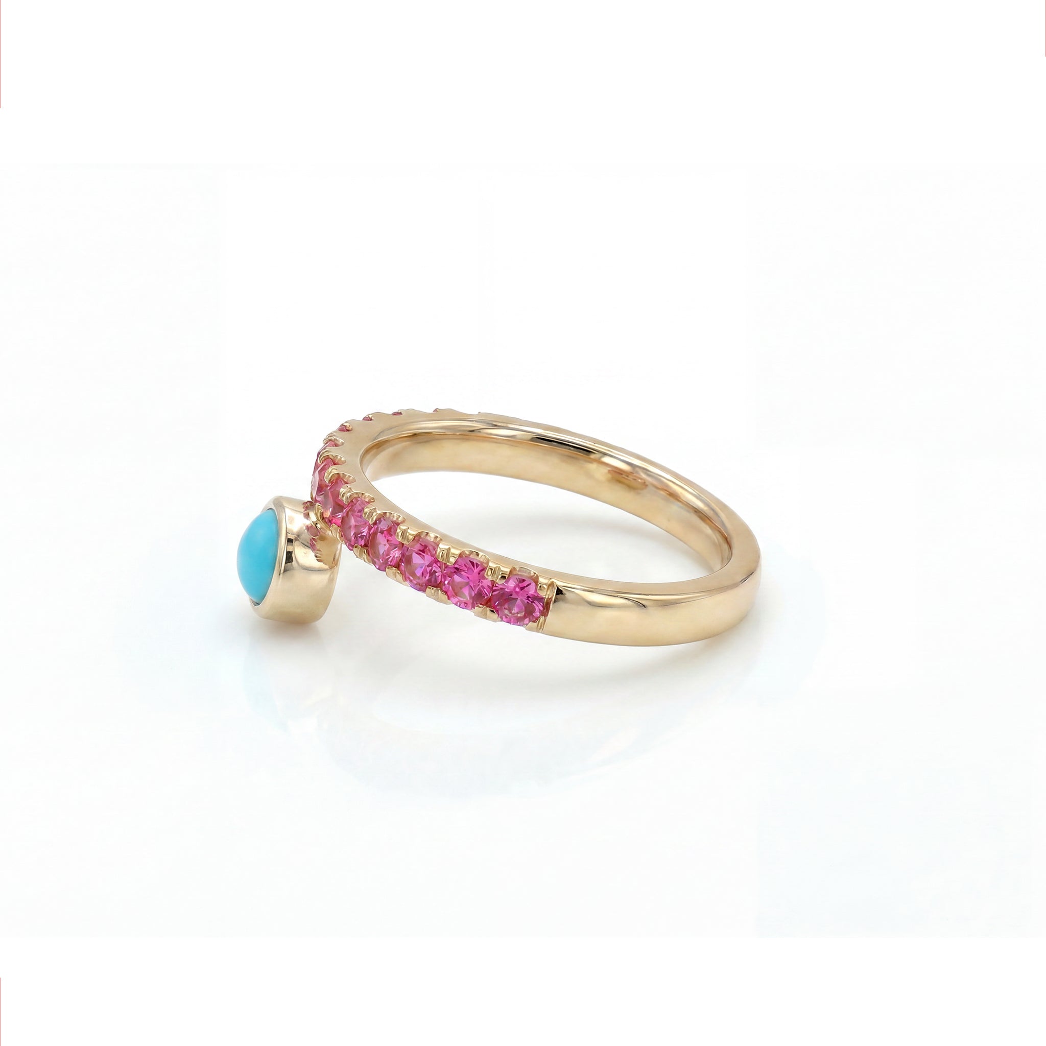 Offset Orbit Ring in Pink Sapphire & Turquoise