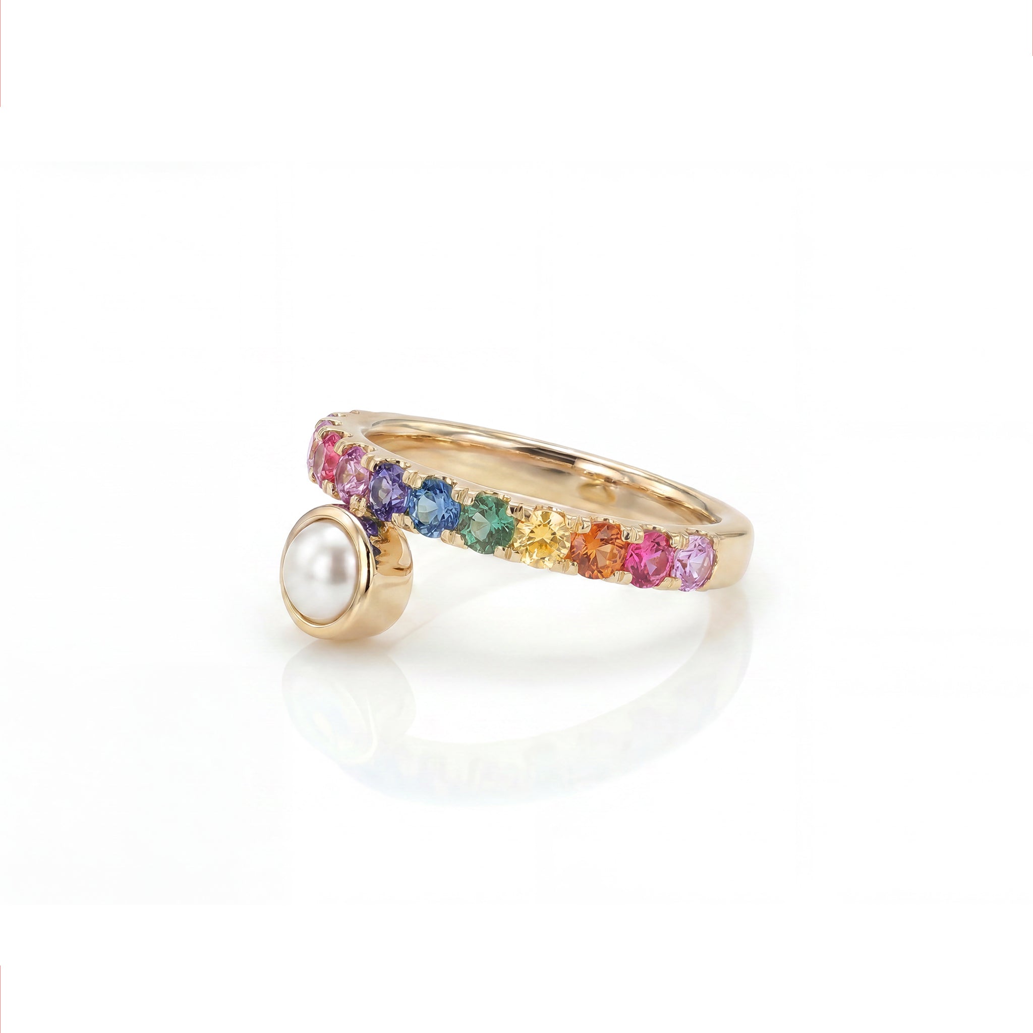 Offset Orbit Ring in Rainbow & Pearl