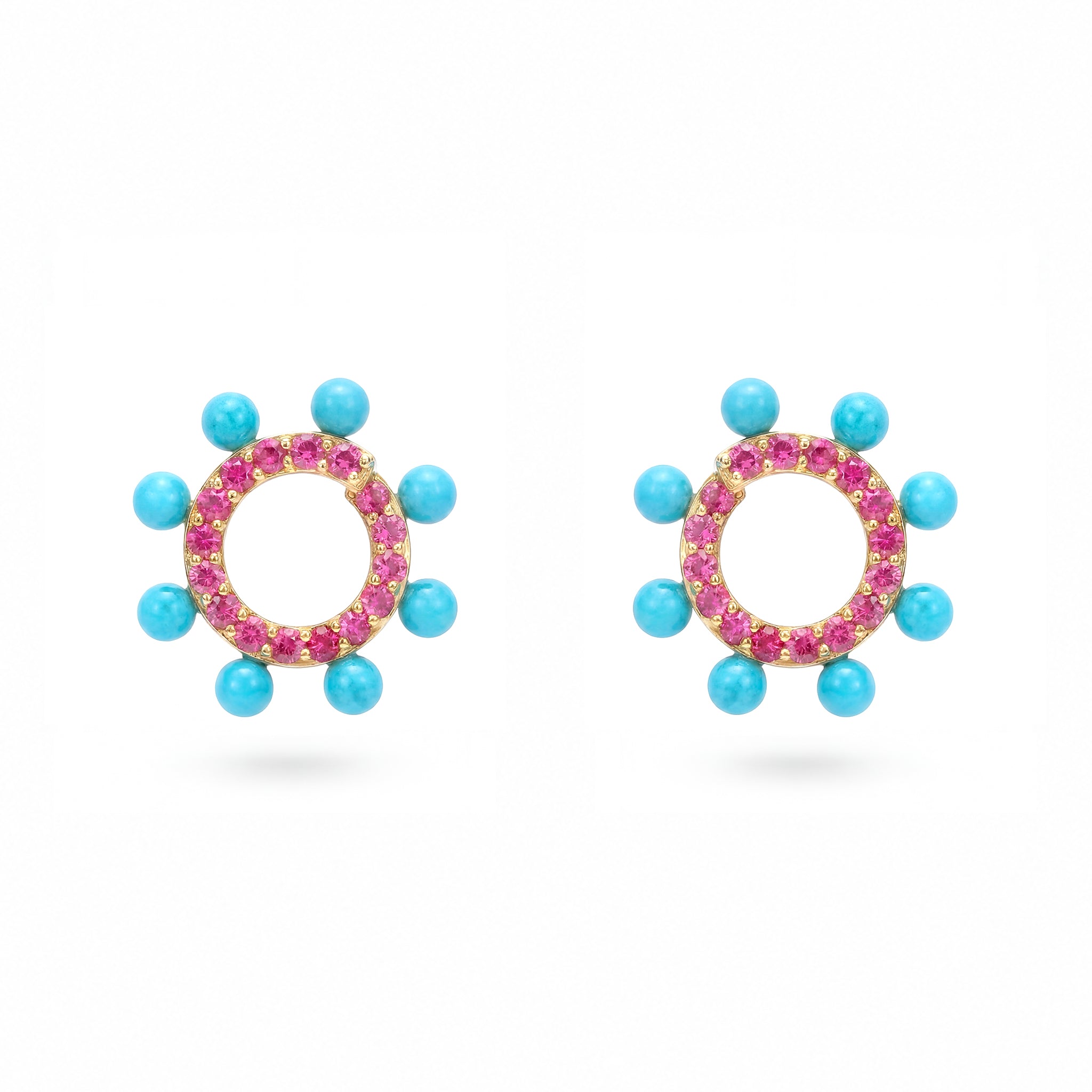 Tangent Curl Earring in Pink Sapphire & Turquoise