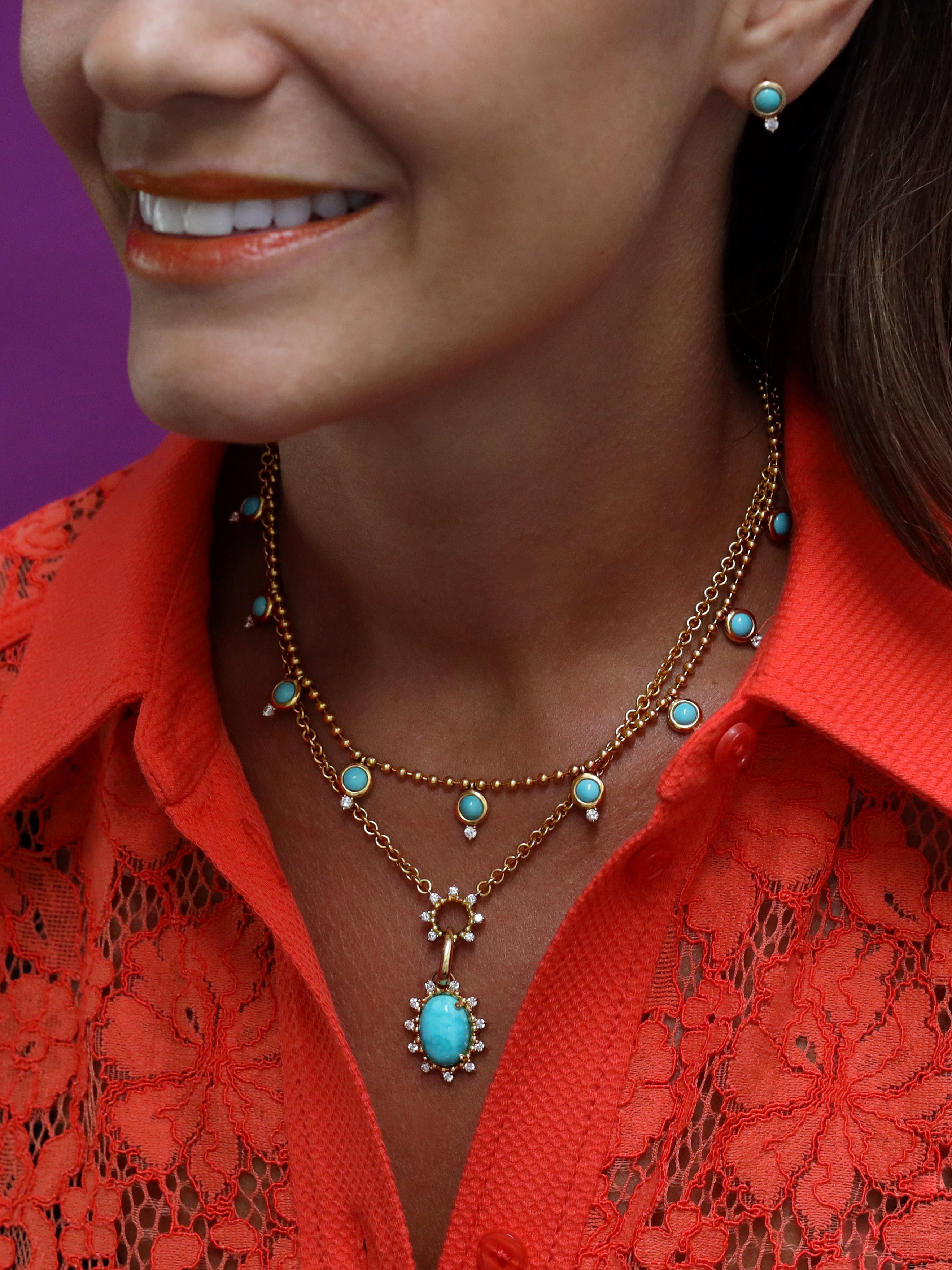 Drip Drop Necklace in Turquoise & Diamond