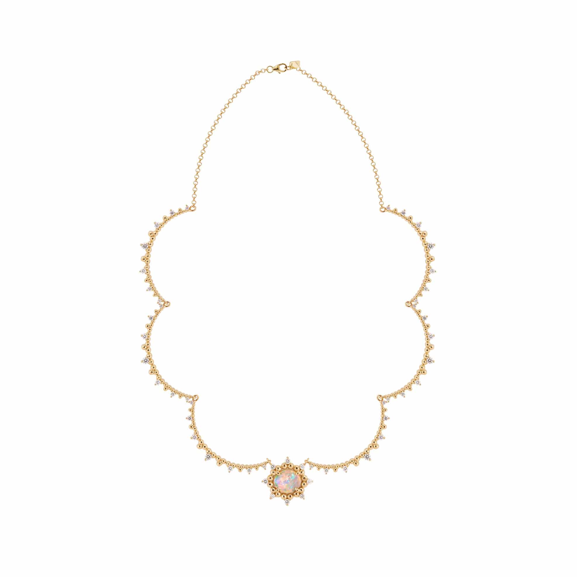 opal diamond sunburst scallop necklace
