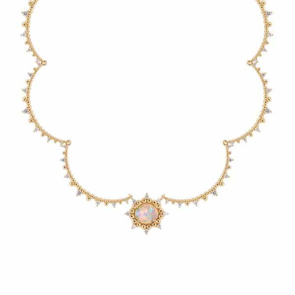 opal diamond sunburst scallop necklace